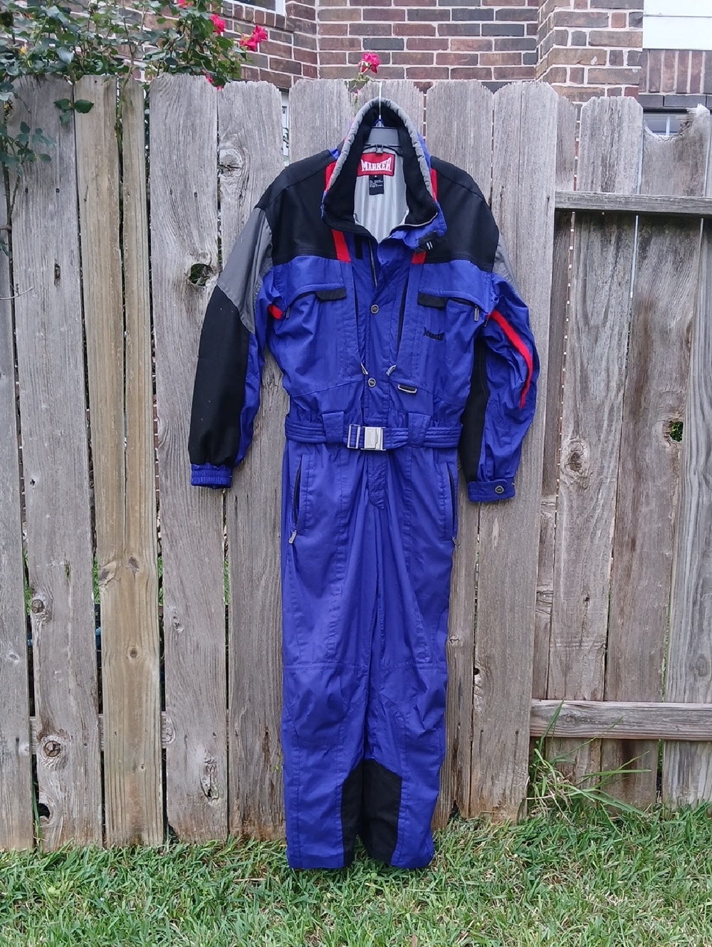 VTG Marker Mens Snowsuit M Blue Black Red Grey Vintage